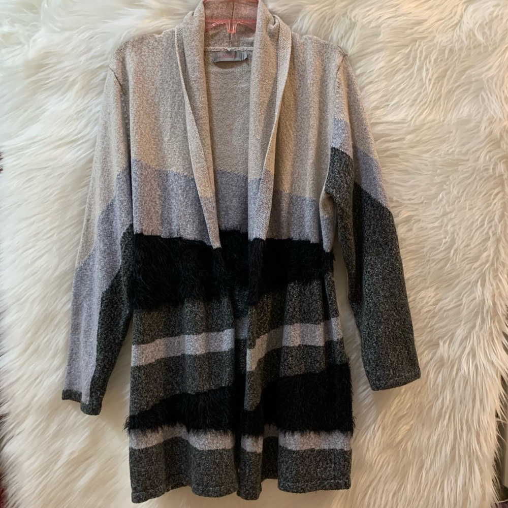 La Madona Open front Cardigan Multicolored grey, black and blue Large